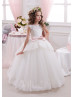 Lace Tulle V Back Long Princess Flower Girl Dress